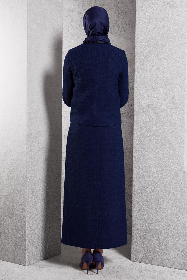 Vêtements hijab BLEU MARINE COSTUME À JUPE BOUTONNEE 30506 - ALVİNA