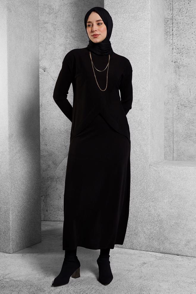 Vêtements hijab NOIR COSTUME À JUPE AVEC DÉTAILS DE BROCHE 44911 - ALVİNA