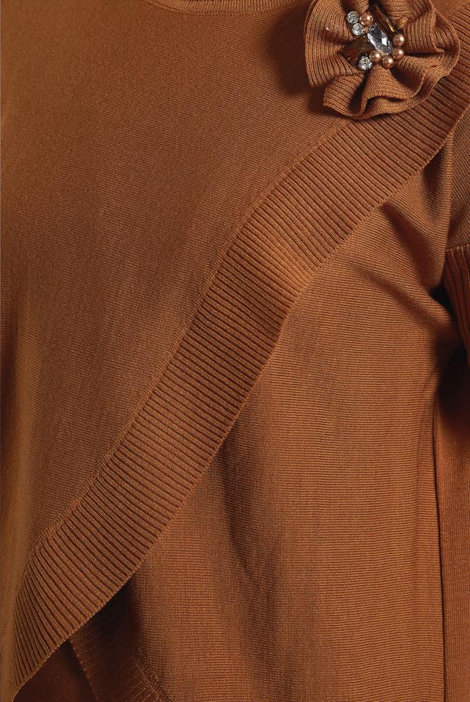 Vêtements hijab ORANGE COSTUME À JUPE AVEC DÉTAILS DE BROCHE 44911 - ALVİNA