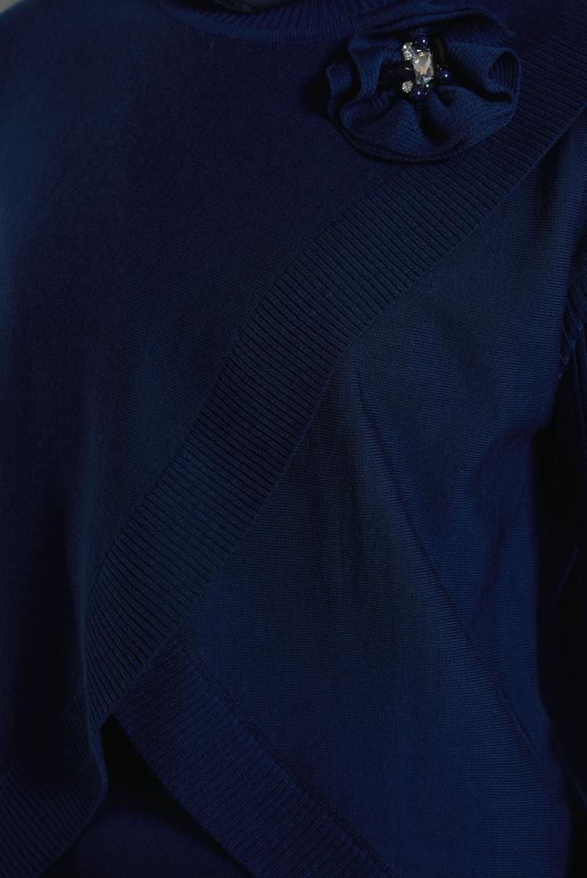 Vêtements hijab BLEU MARINE COSTUME À JUPE AVEC DÉTAILS DE BROCHE 44911 - ALVİNA