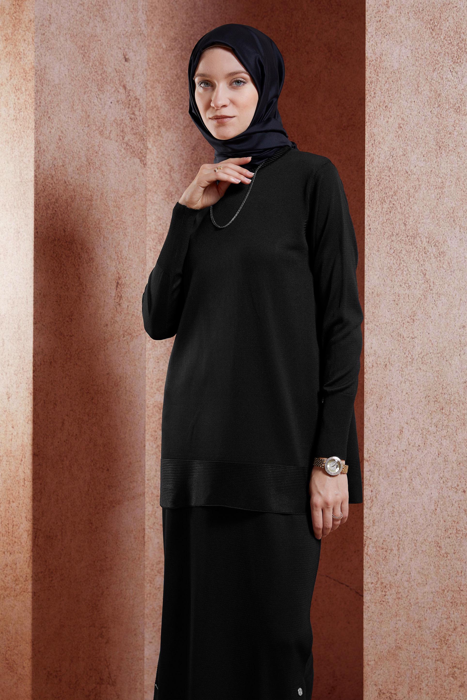 Vêtements hijab NOIR COSTUME EN TRICOT À JUPE 44959