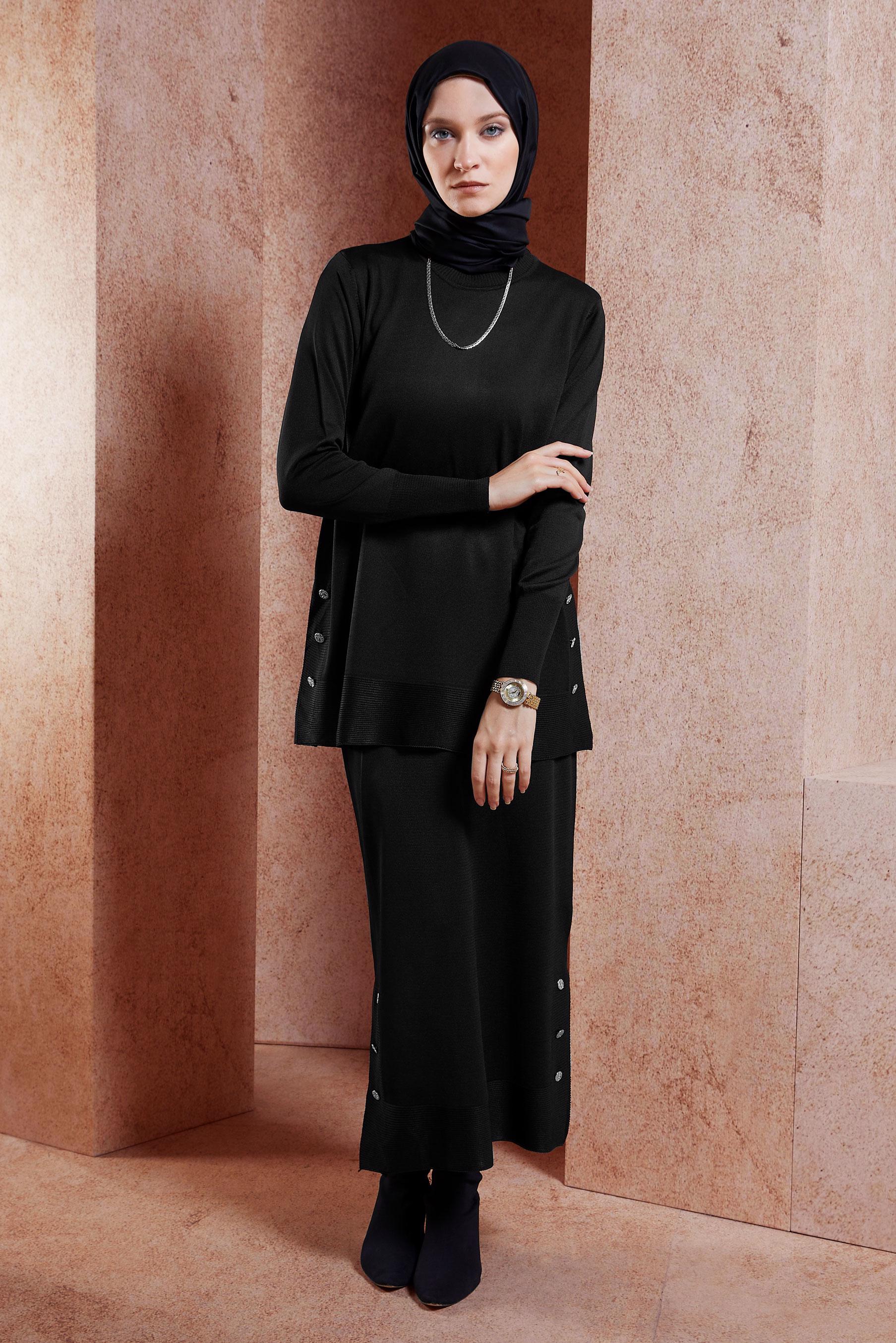 Vêtements hijab NOIR COSTUME EN TRICOT À JUPE 44959