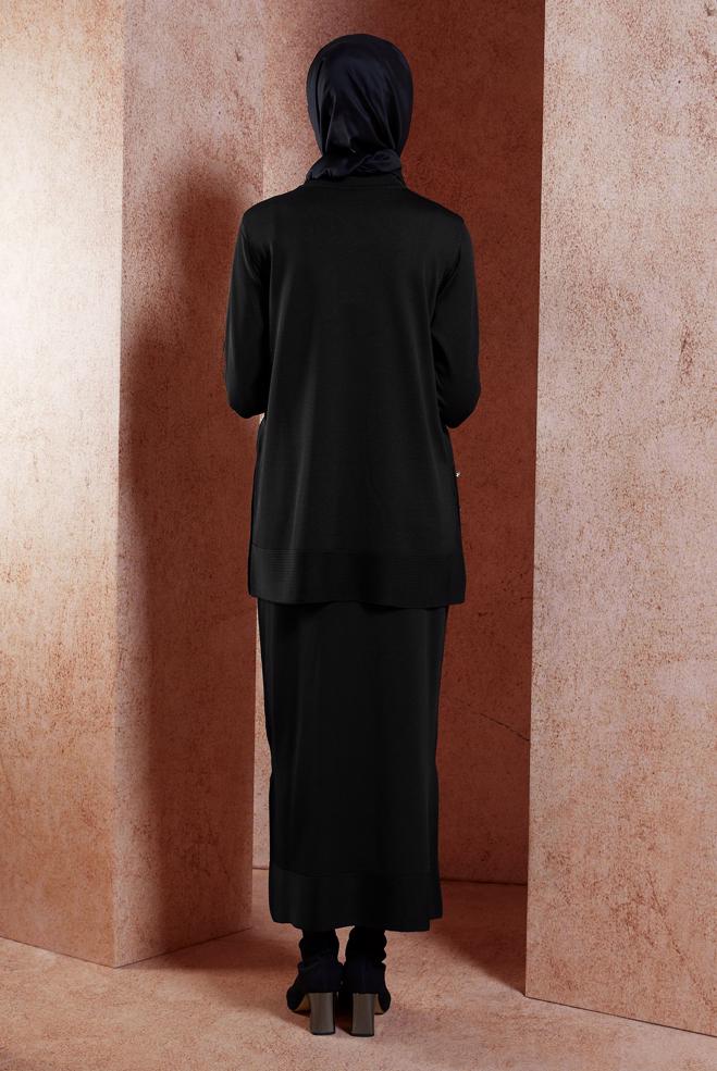 Vêtements hijab NOIR COSTUME EN TRICOT À JUPE 44959 - ALVİNA