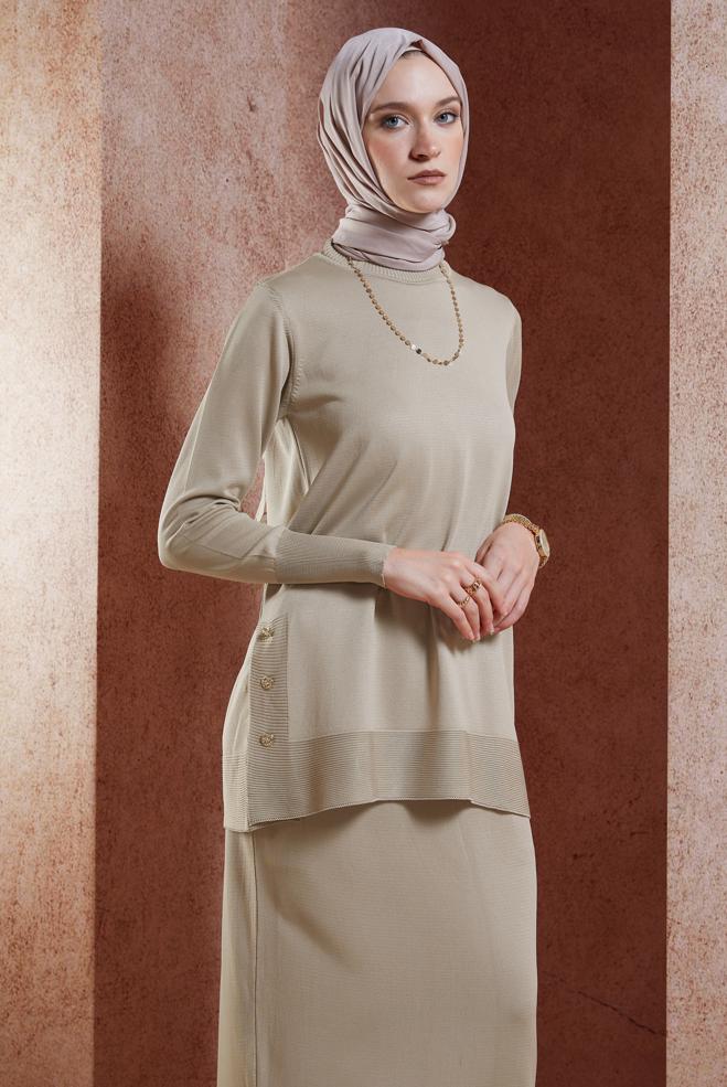 Vêtements hijab BEIGE COSTUME EN TRICOT À JUPE 44959 - ALVİNA