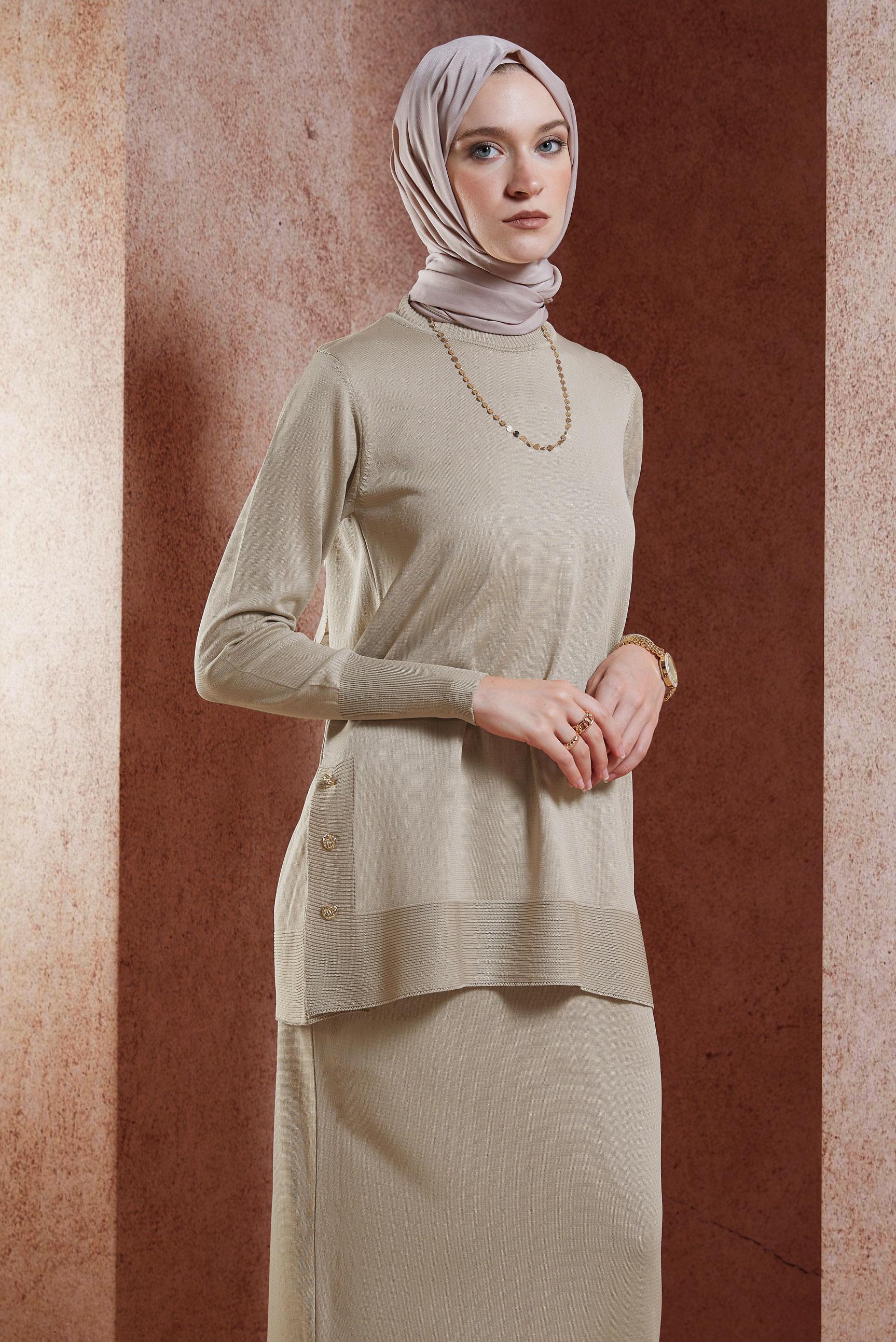 Vêtements hijab BEIGE COSTUME EN TRICOT À JUPE 44959