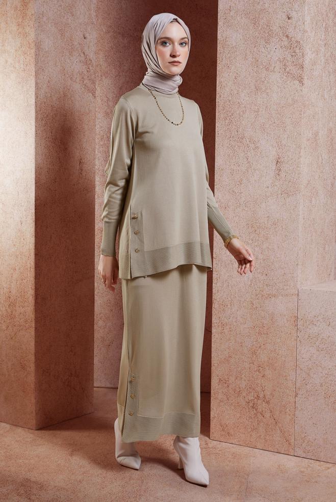Vêtements hijab BEIGE COSTUME EN TRICOT À JUPE 44959 - ALVİNA