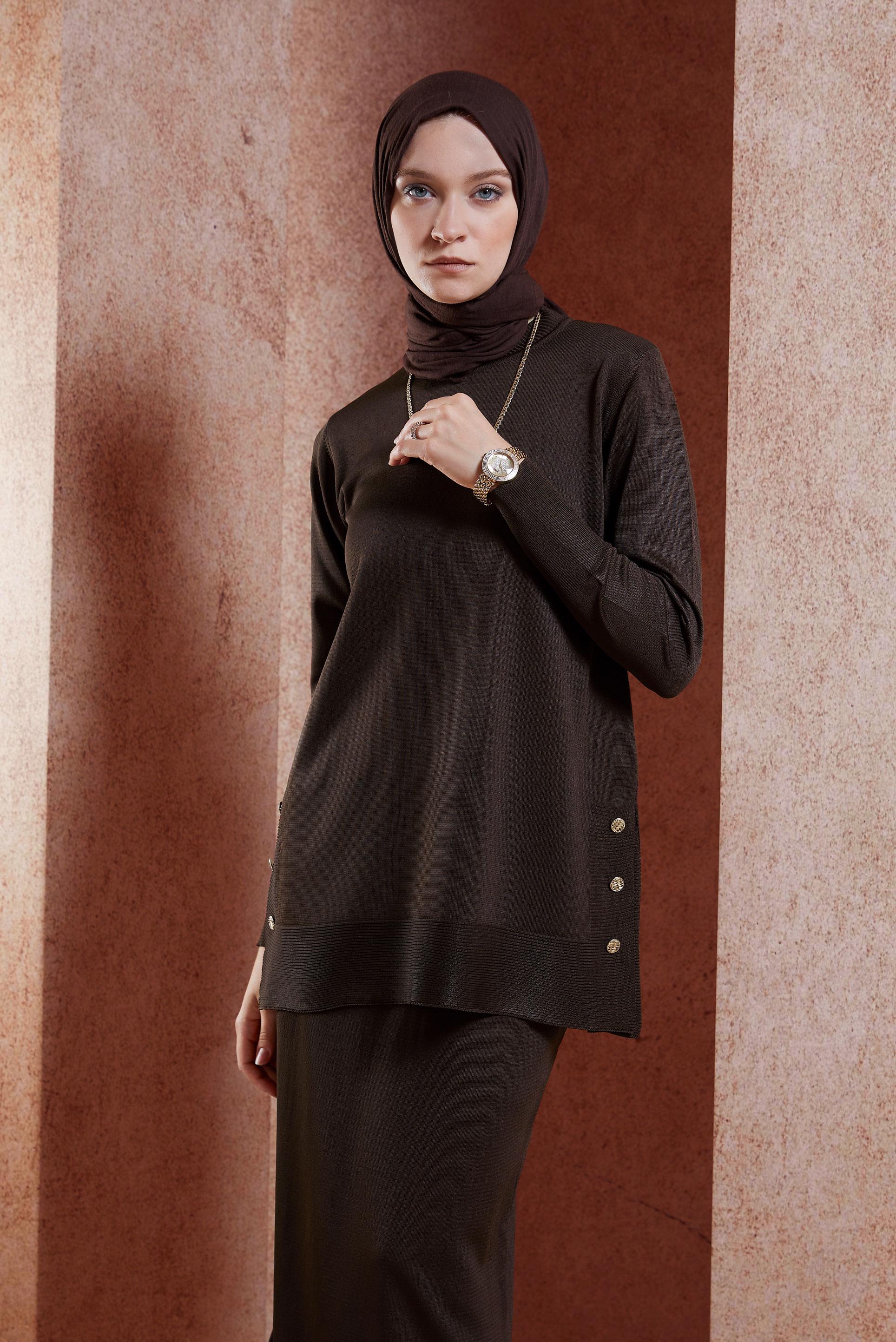 Vêtements hijab BRUN COSTUME EN TRICOT À JUPE 44959