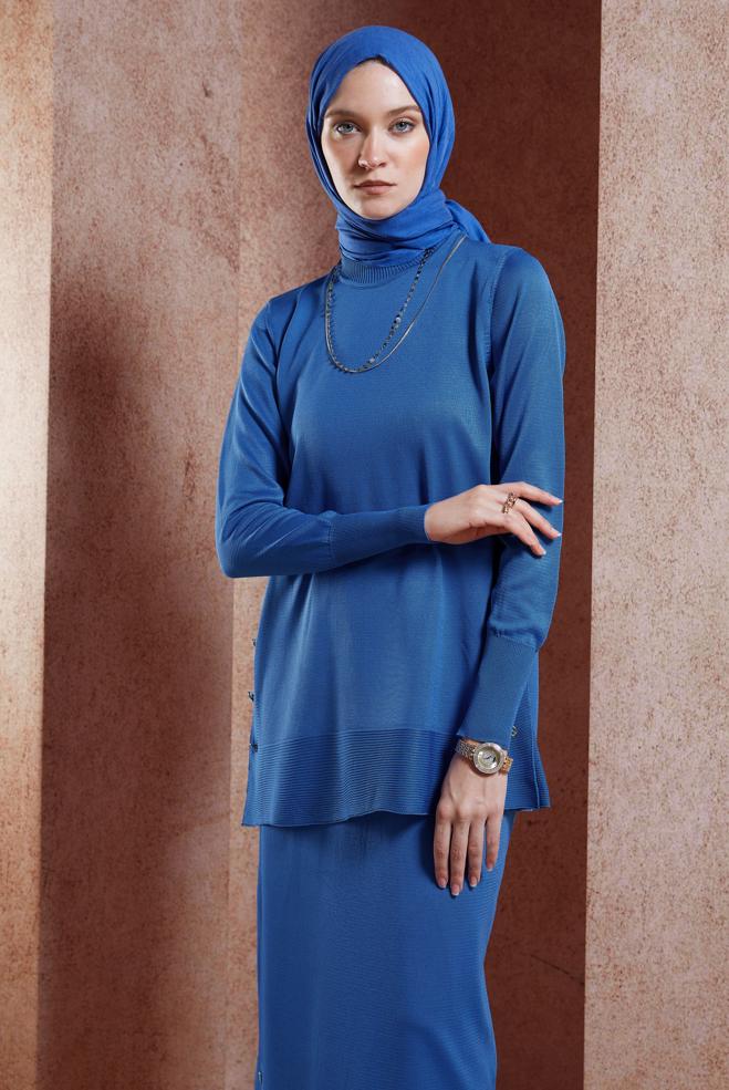 Vêtements hijab BLEU MARINE COSTUME EN TRICOT À JUPE 44959 - ALVİNA