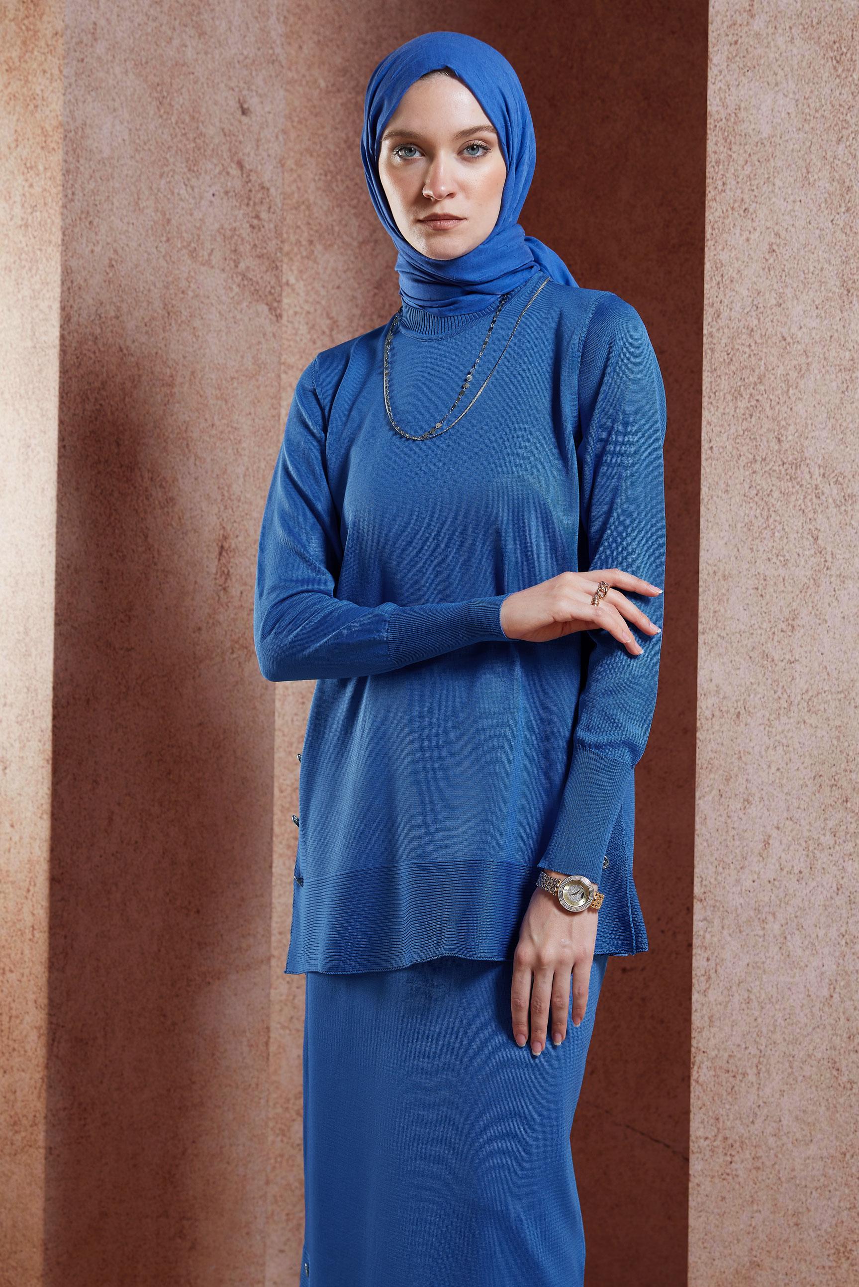 Hijab clothing NAVY BLUE SKIRTED KNITWEAR SUIT 44959