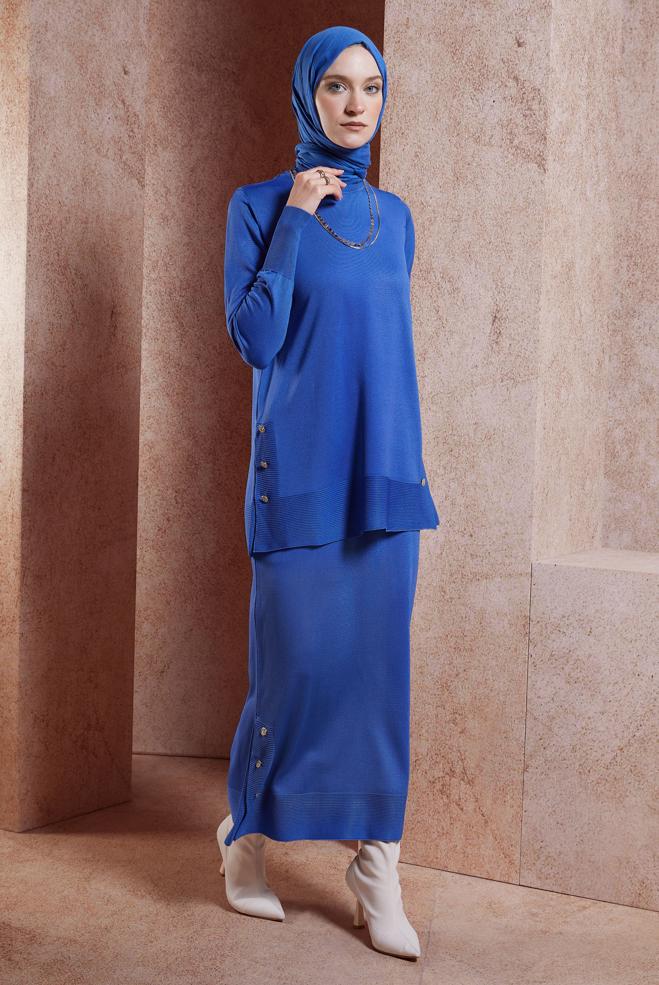 Vêtements hijab BLEU MARINE COSTUME EN TRICOT À JUPE 44959 - ALVİNA