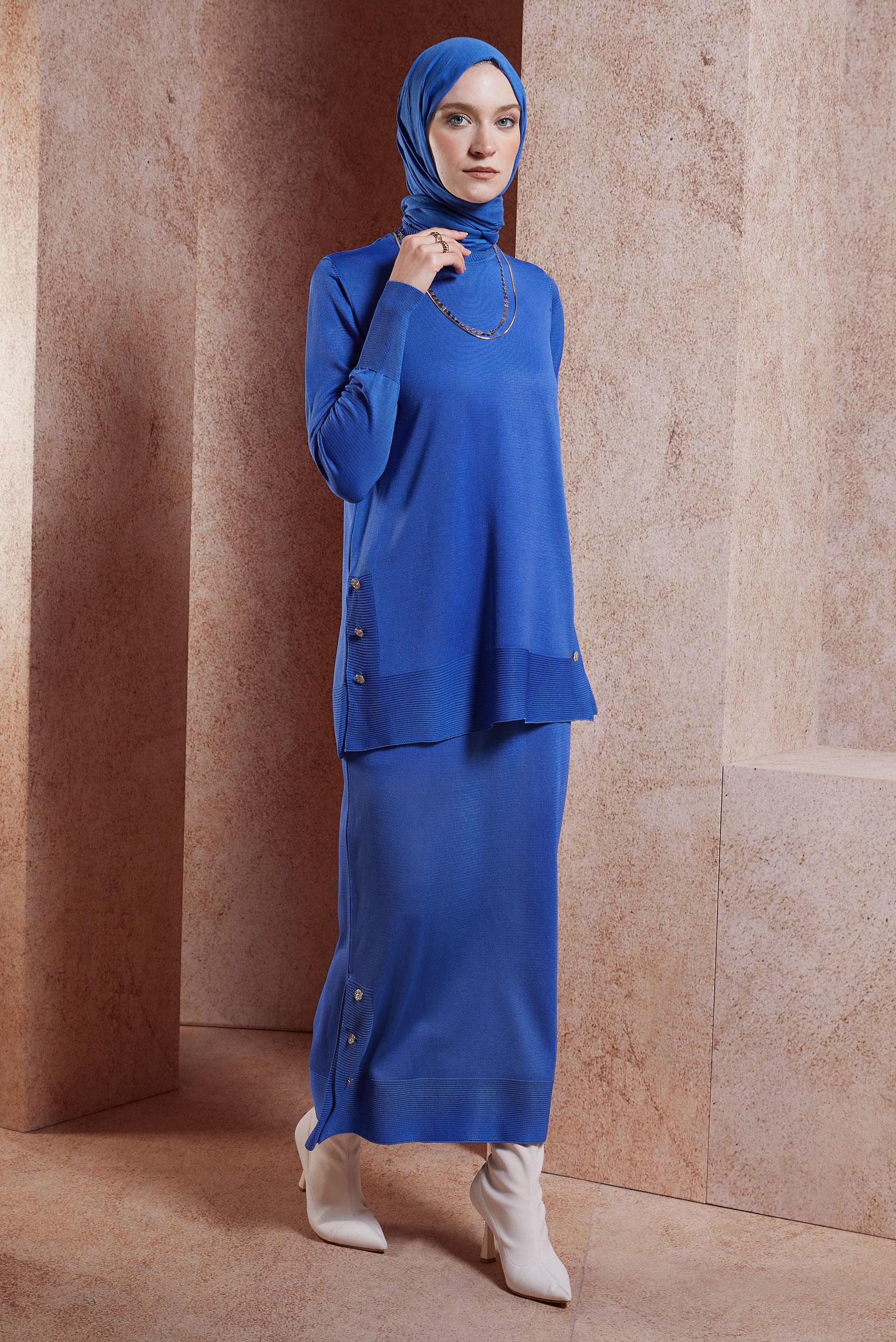 Hijab clothing NAVY BLUE SKIRTED KNITWEAR SUIT 44959