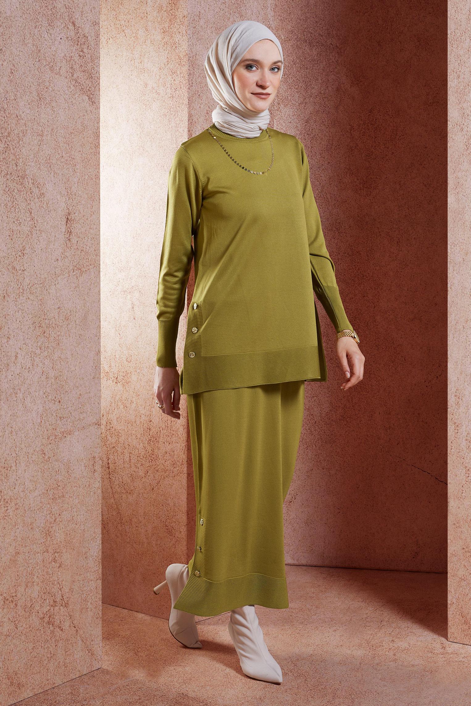 Hijab clothing GREEN SKIRTED KNITWEAR SUIT 44959