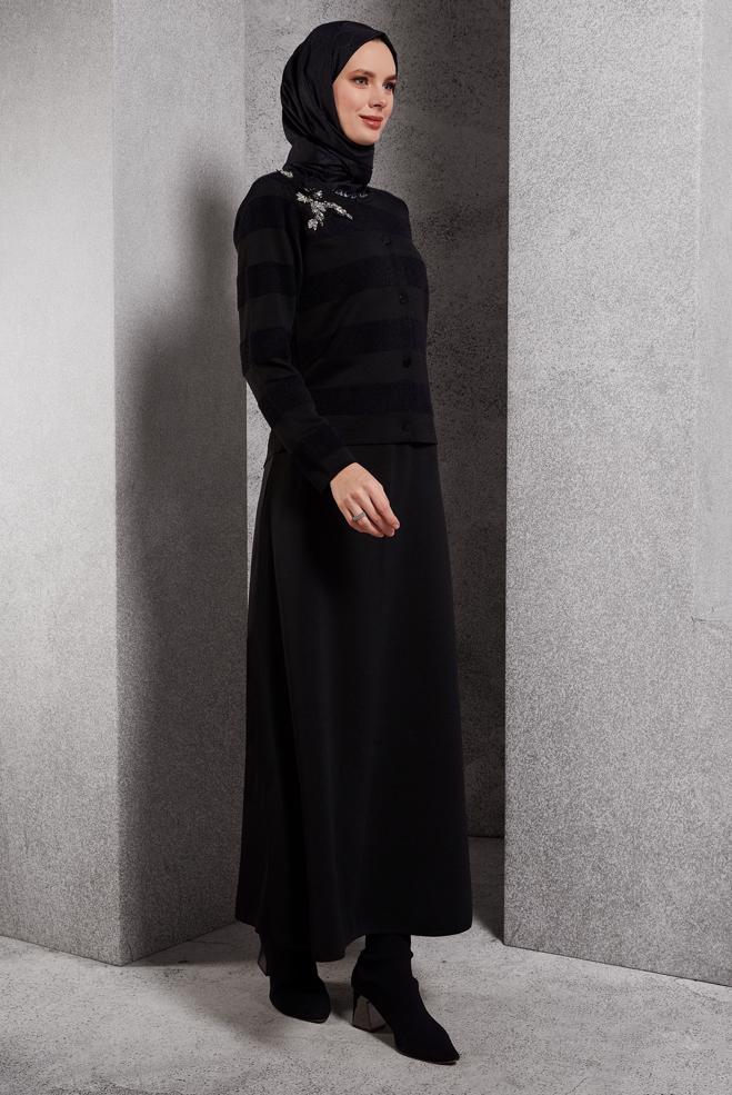 Vêtements hijab NOIR COSTUME JUPE AVEC BIJOU 44960 - ALVİNA