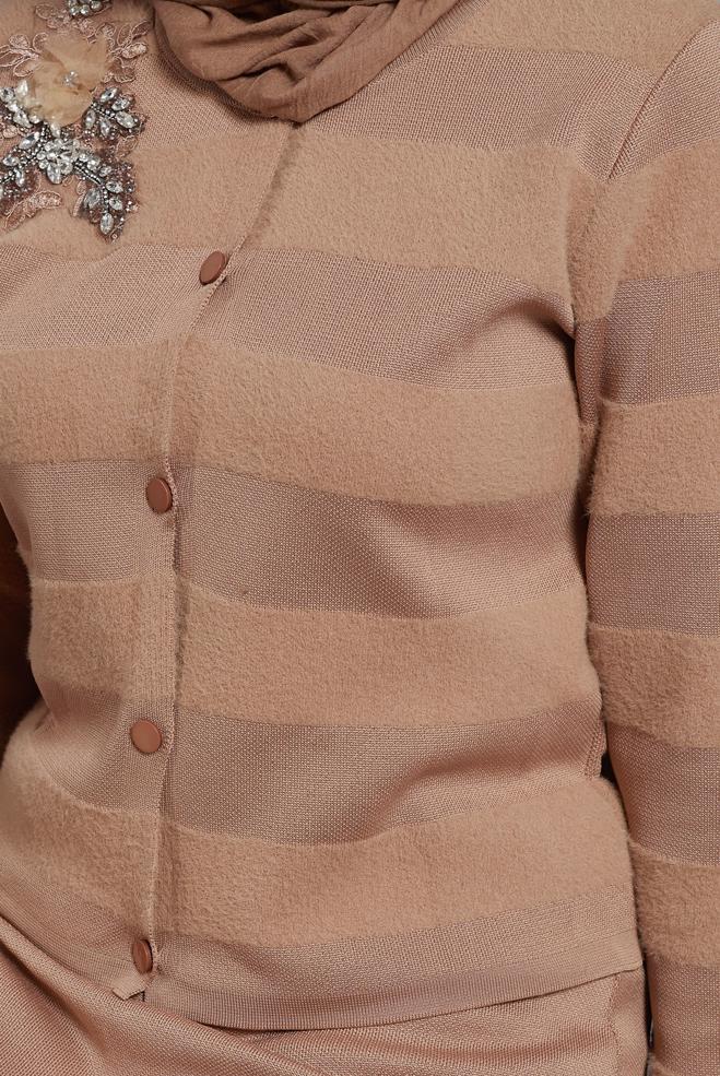 Vêtements hijab BRUN COSTUME JUPE AVEC BIJOU 44960 - ALVİNA