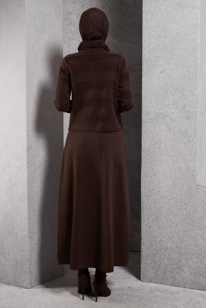 Vêtements hijab BRUN COSTUME JUPE AVEC BIJOU 44960 - ALVİNA
