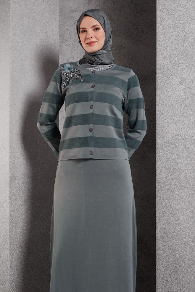 Vêtements hijab GRIS COSTUME JUPE AVEC BIJOU 44960 - ALVİNA