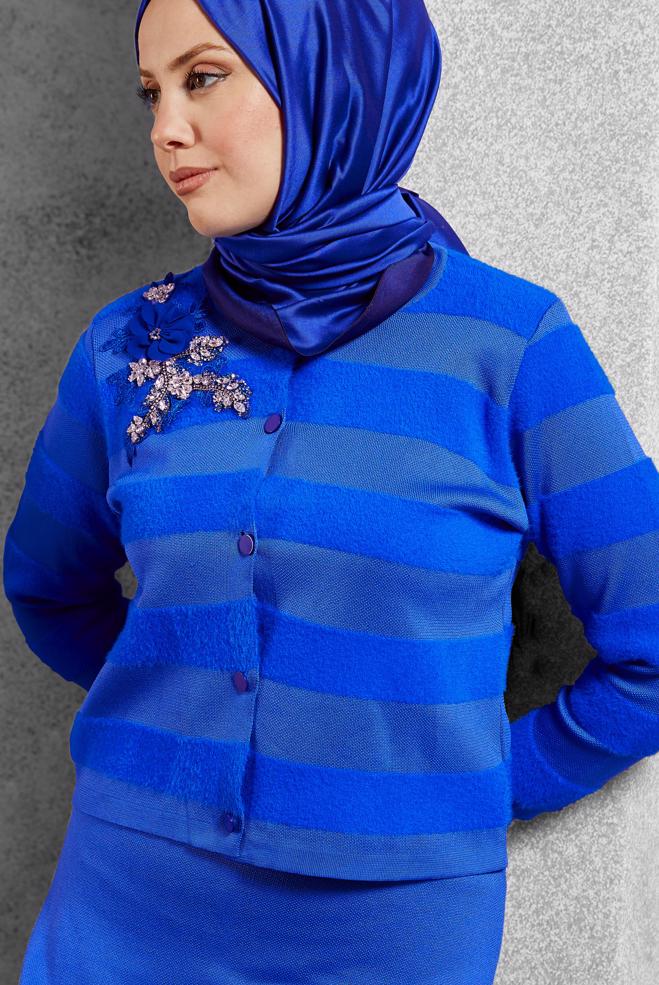 Vêtements hijab BLEU MARINE COSTUME JUPE AVEC BIJOU 44960 - ALVİNA