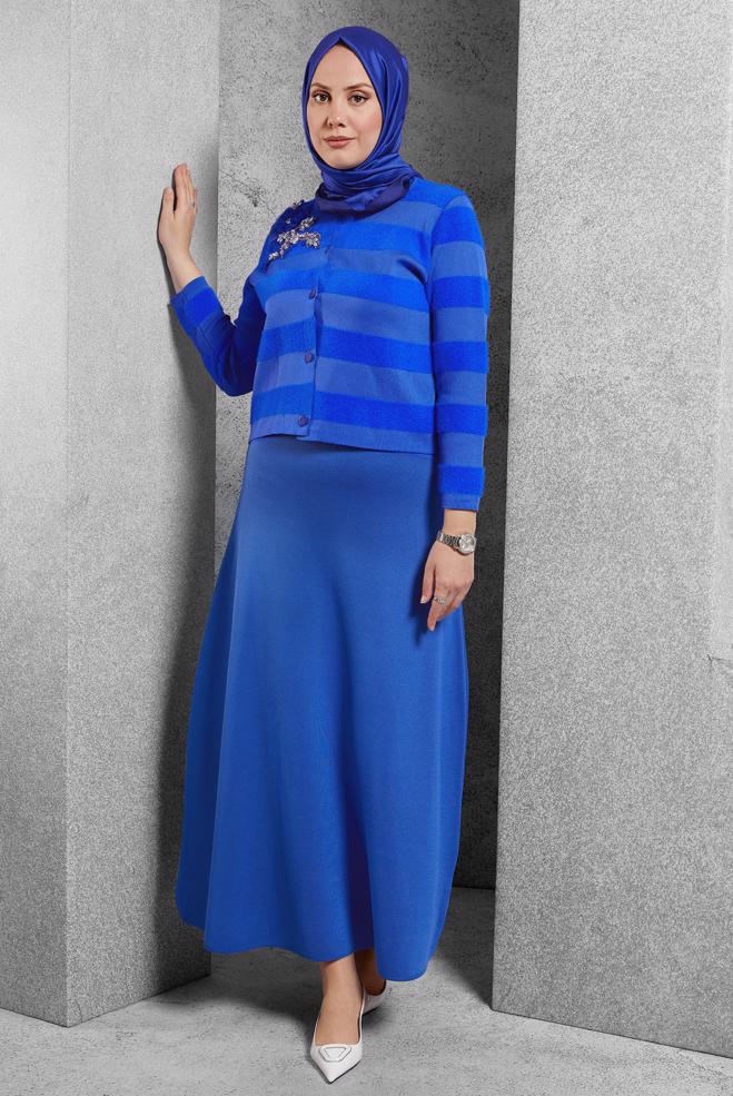Vêtements hijab BLEU MARINE COSTUME JUPE AVEC BIJOU 44960 - ALVİNA