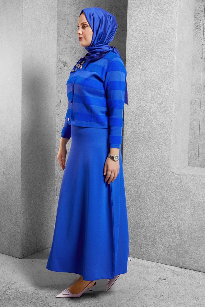 Vêtements hijab BLEU MARINE COSTUME JUPE AVEC BIJOU 44960 - ALVİNA