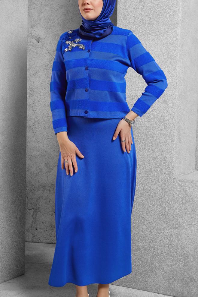 Vêtements hijab BLEU MARINE COSTUME JUPE AVEC BIJOU 44960 - ALVİNA