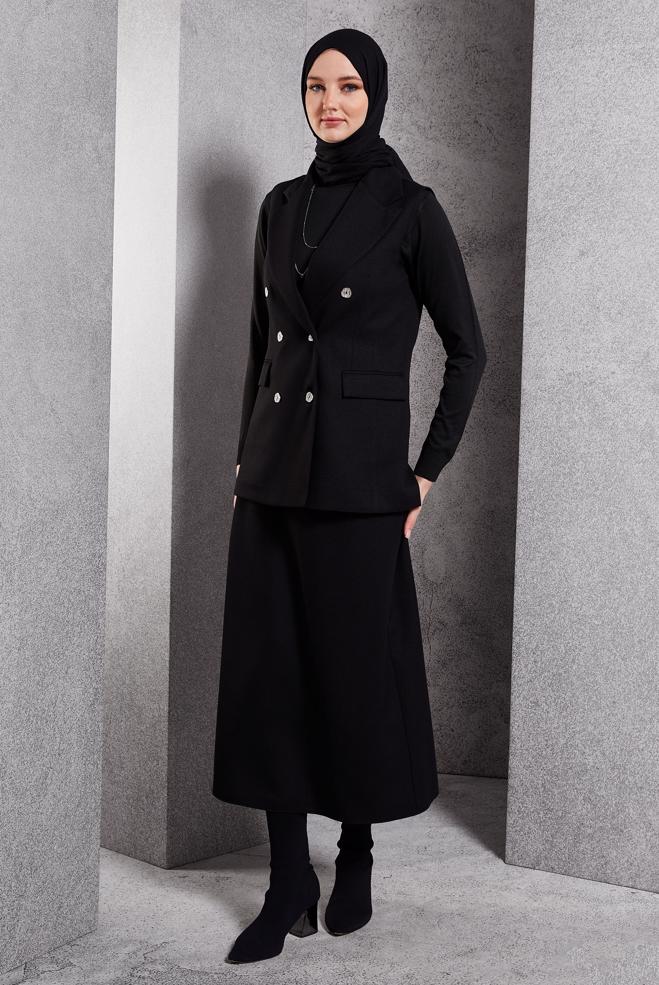 Vêtements hijab NOIR COSTUME JUPE AVEC GILET 45050 - ALVİNA