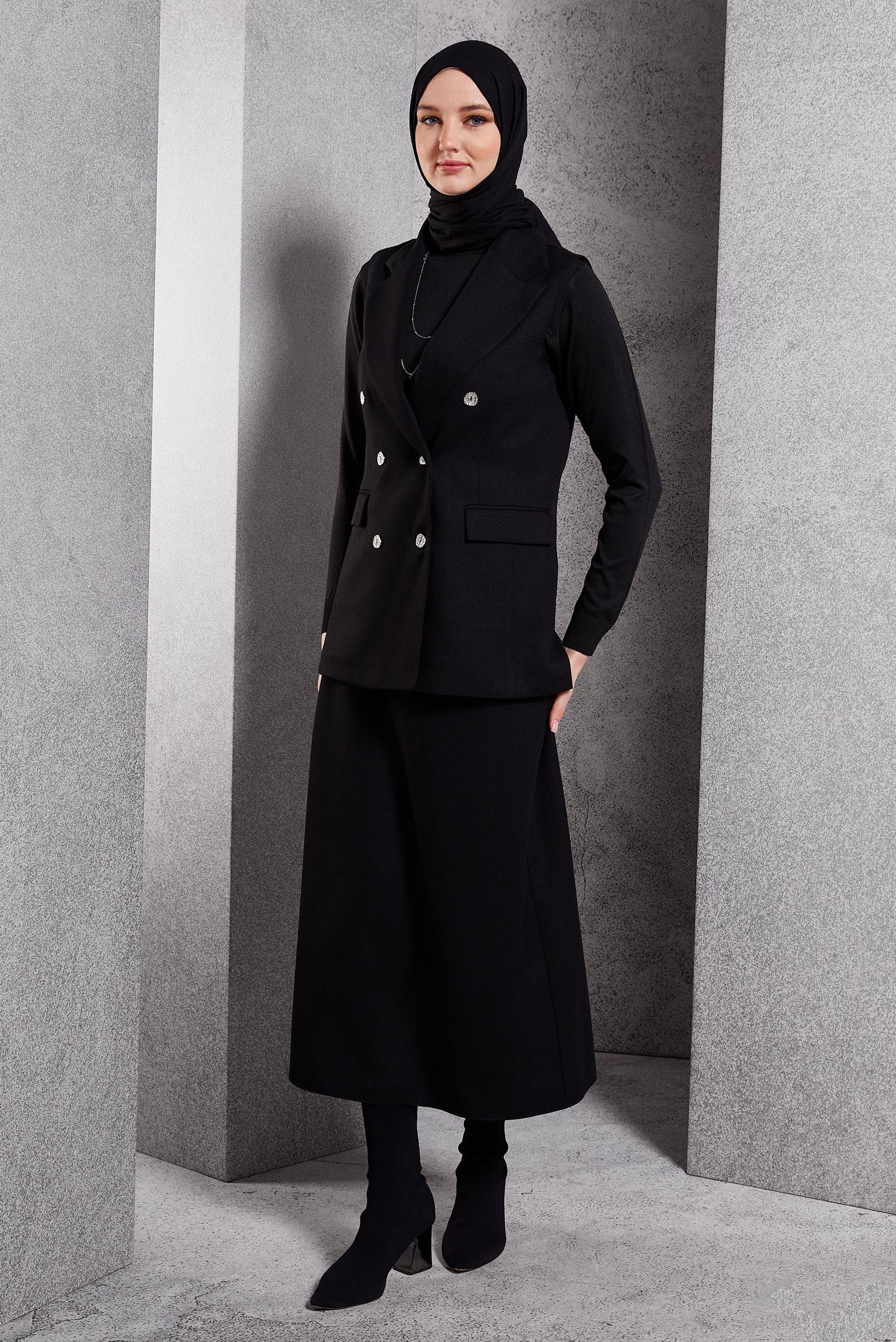Vêtements hijab NOIR COSTUME JUPE AVEC GILET 45050