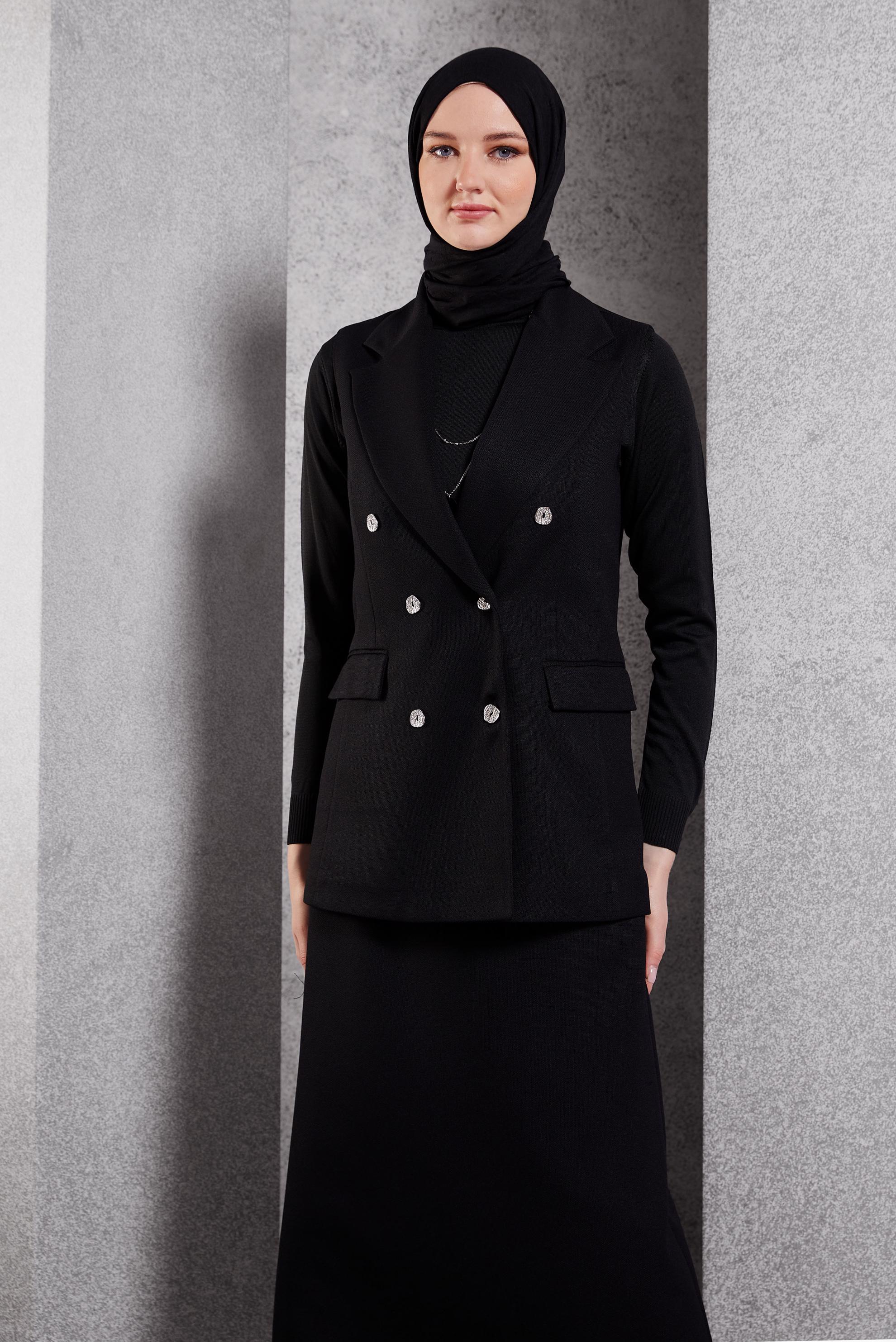 Vêtements hijab NOIR COSTUME JUPE AVEC GILET 45050