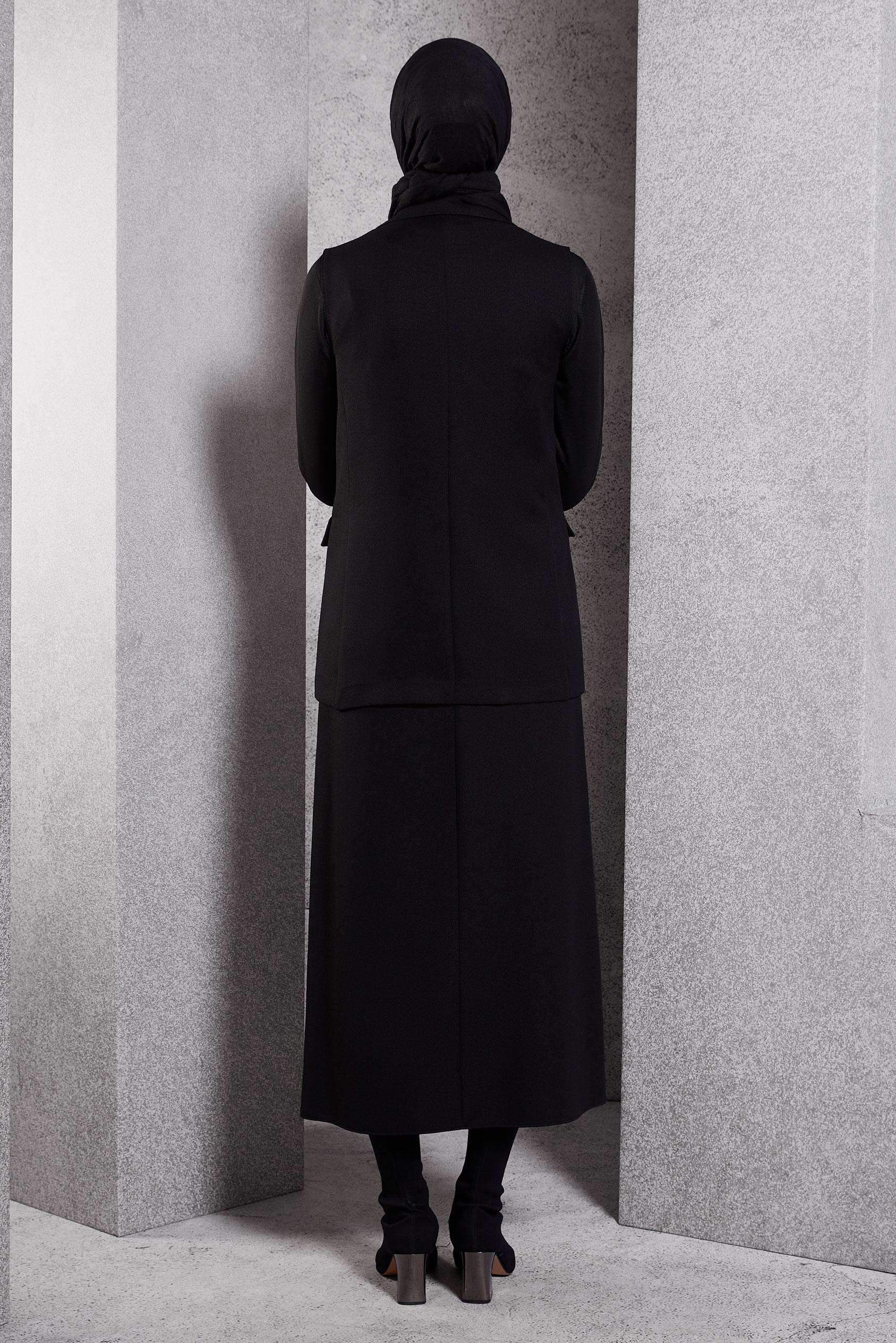 Vêtements hijab NOIR COSTUME JUPE AVEC GILET 45050