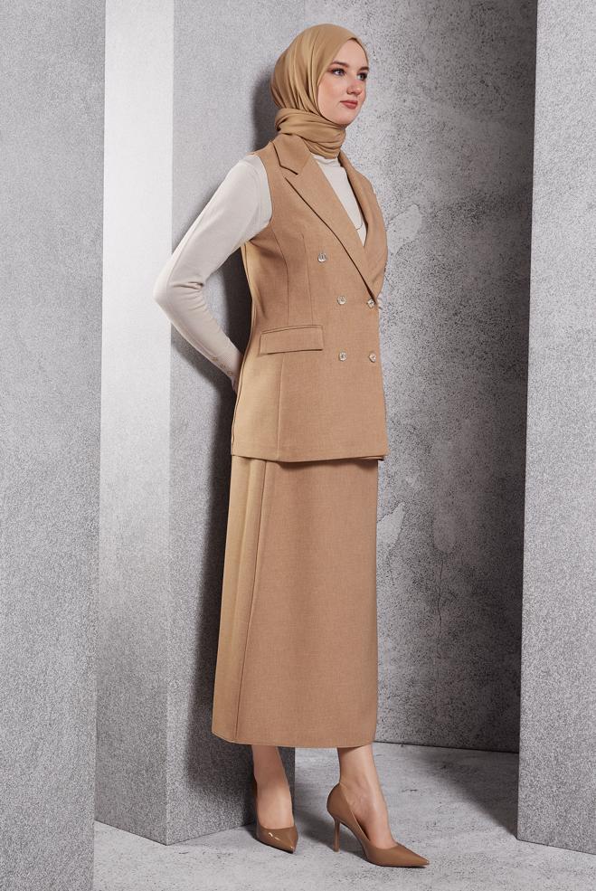 Vêtements hijab BRUN COSTUME JUPE AVEC GILET 45050 - ALVİNA
