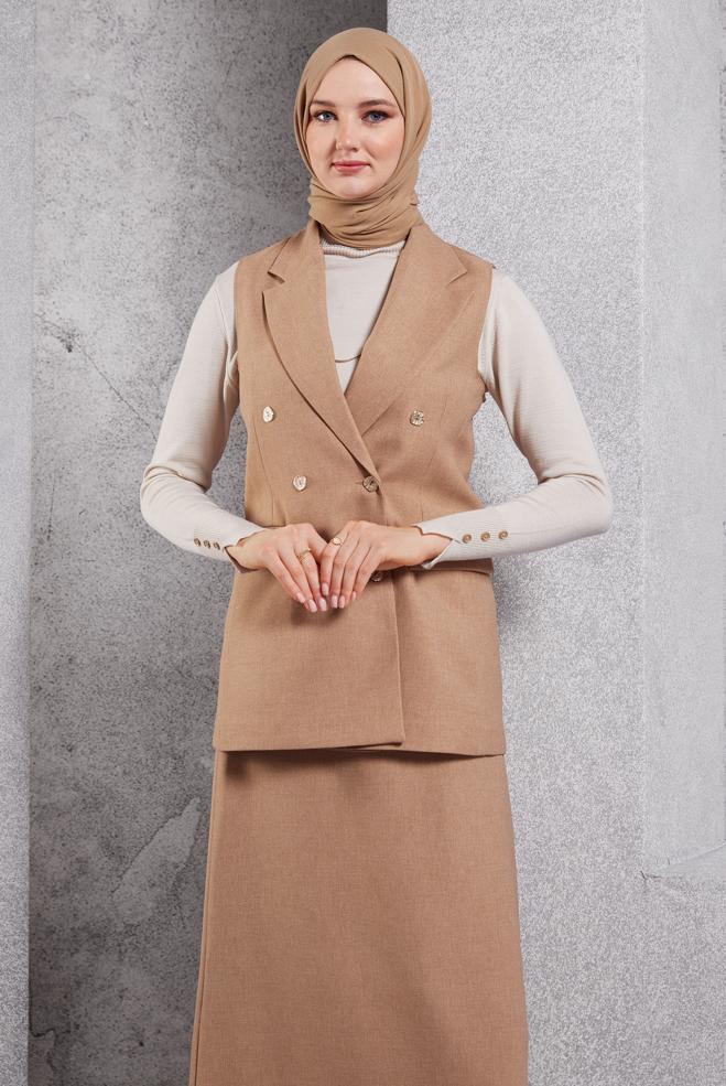 Vêtements hijab BRUN COSTUME JUPE AVEC GILET 45050 - ALVİNA
