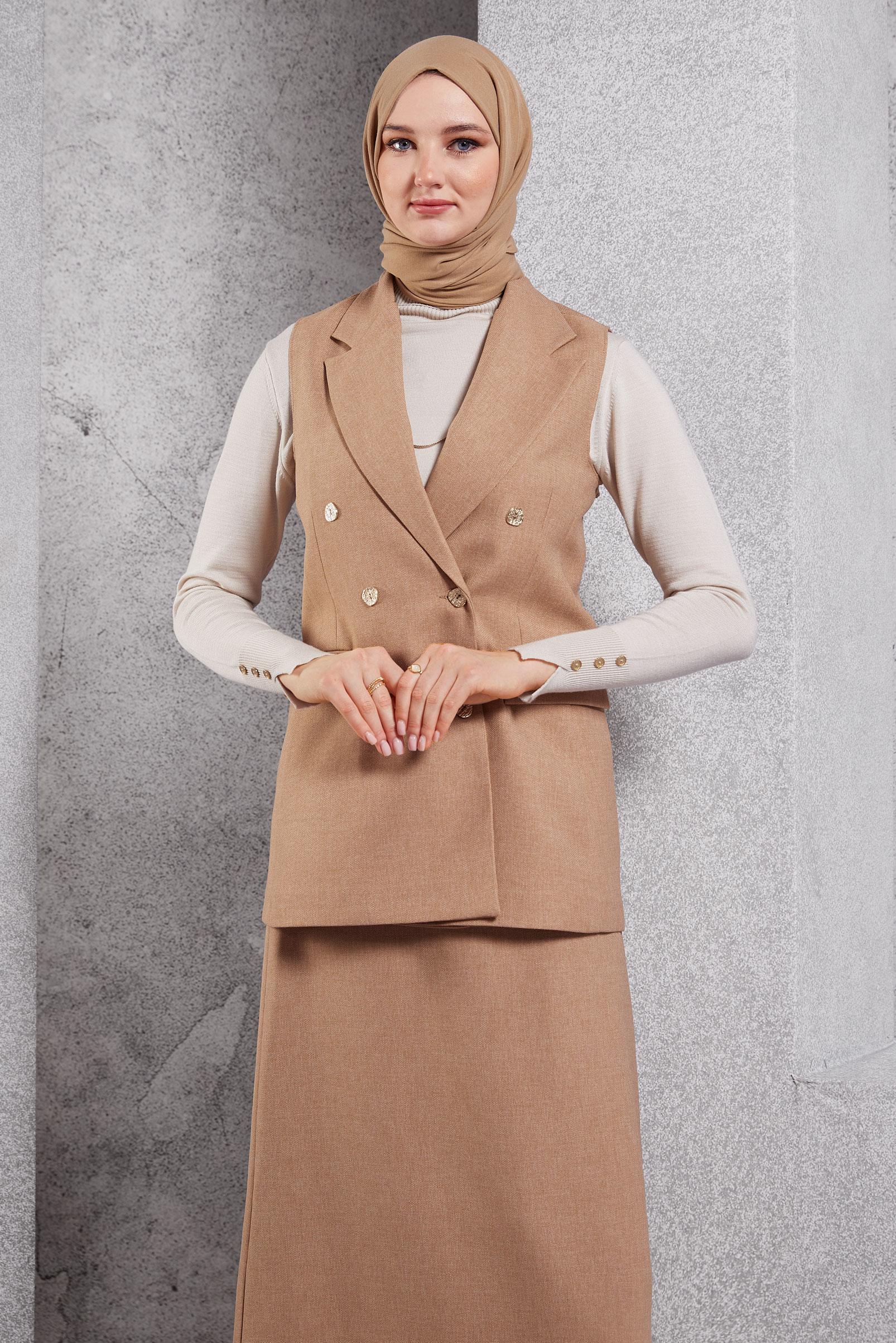 Vêtements hijab BRUN COSTUME JUPE AVEC GILET 45050