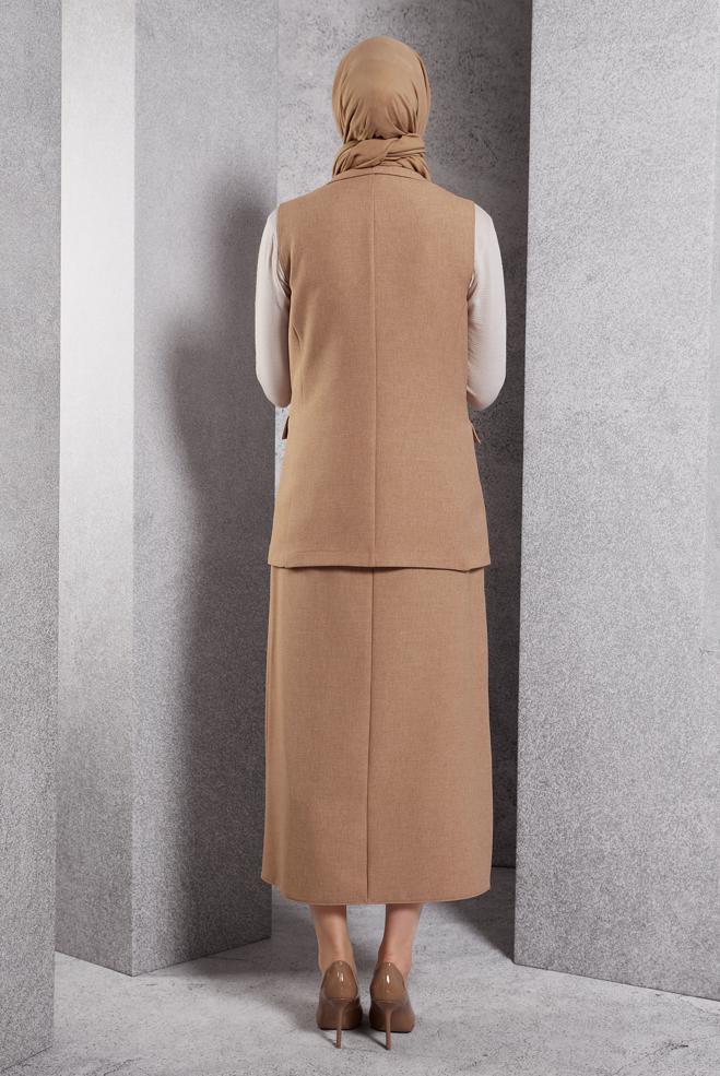 Vêtements hijab BRUN COSTUME JUPE AVEC GILET 45050 - ALVİNA