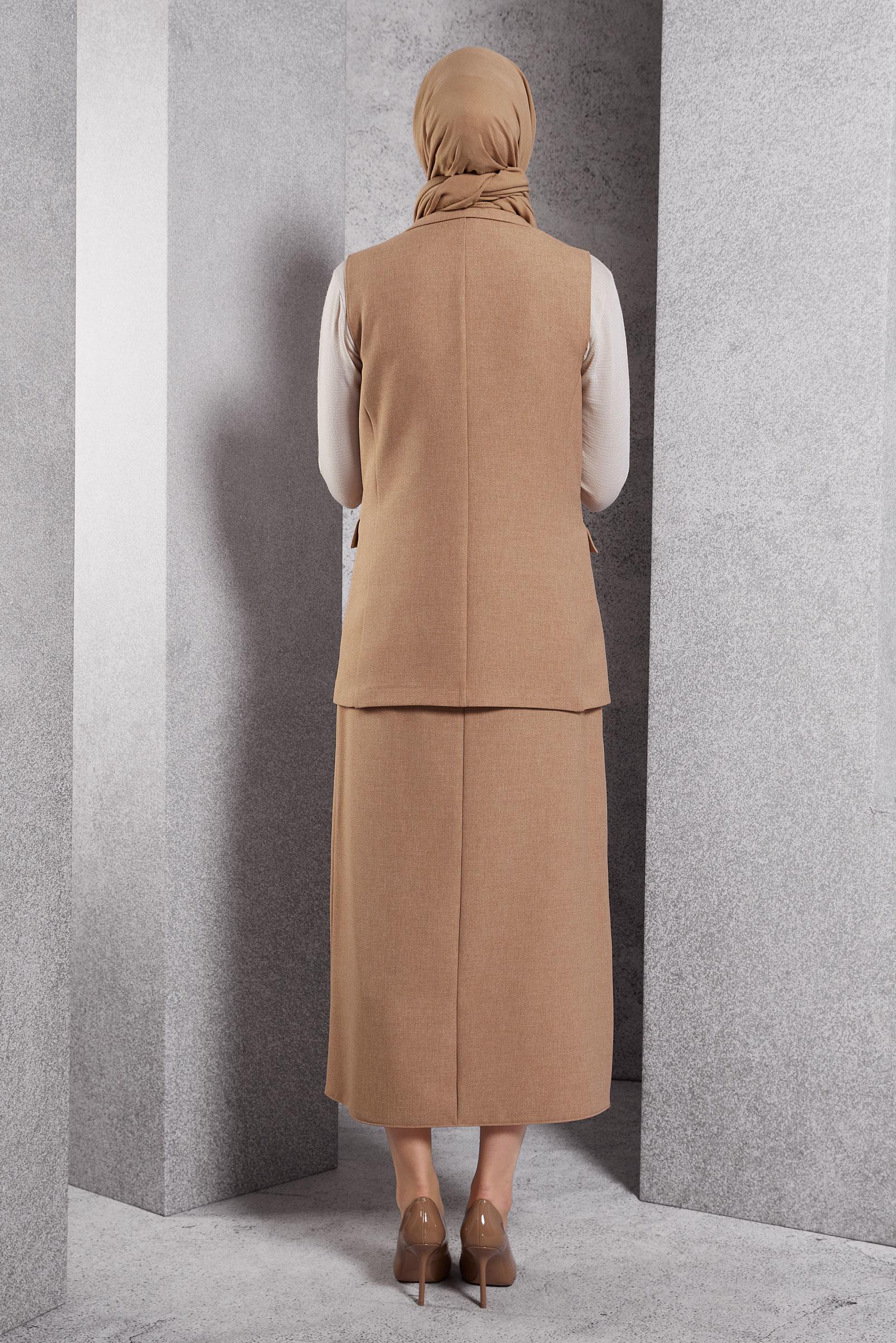 Vêtements hijab BRUN COSTUME JUPE AVEC GILET 45050
