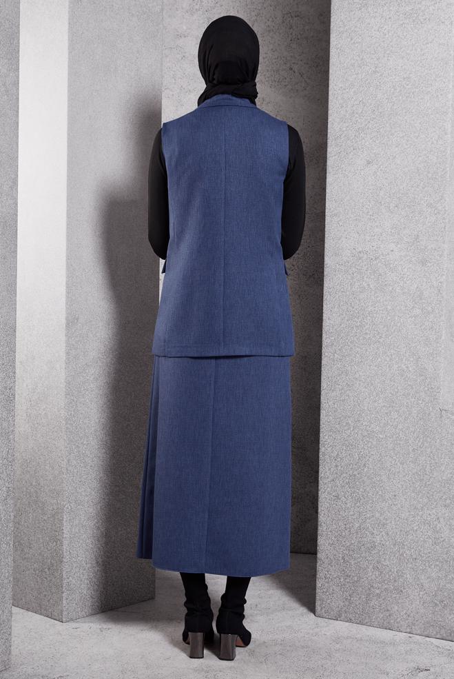 Vêtements hijab BLEU MARINE COSTUME JUPE AVEC GILET 45050 - ALVİNA