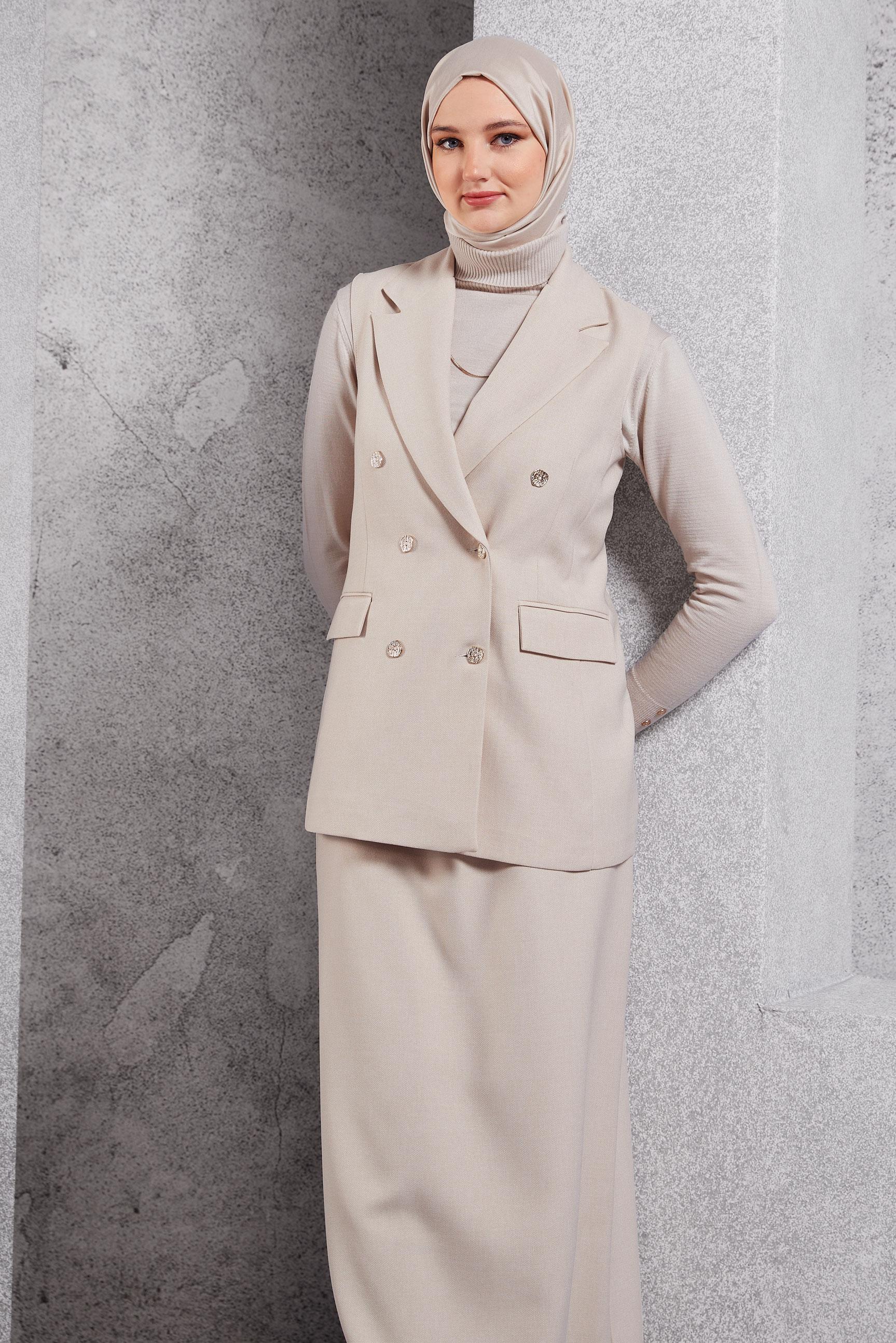 Vêtements hijab BEIGE COSTUME JUPE AVEC GILET 45050