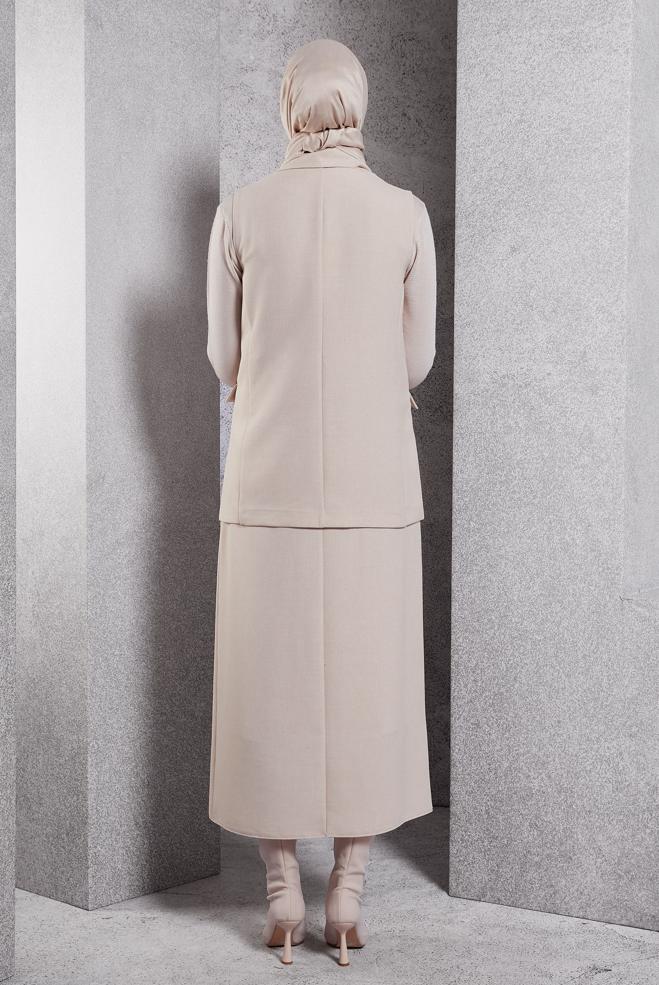 Vêtements hijab BEIGE COSTUME JUPE AVEC GILET 45050 - ALVİNA