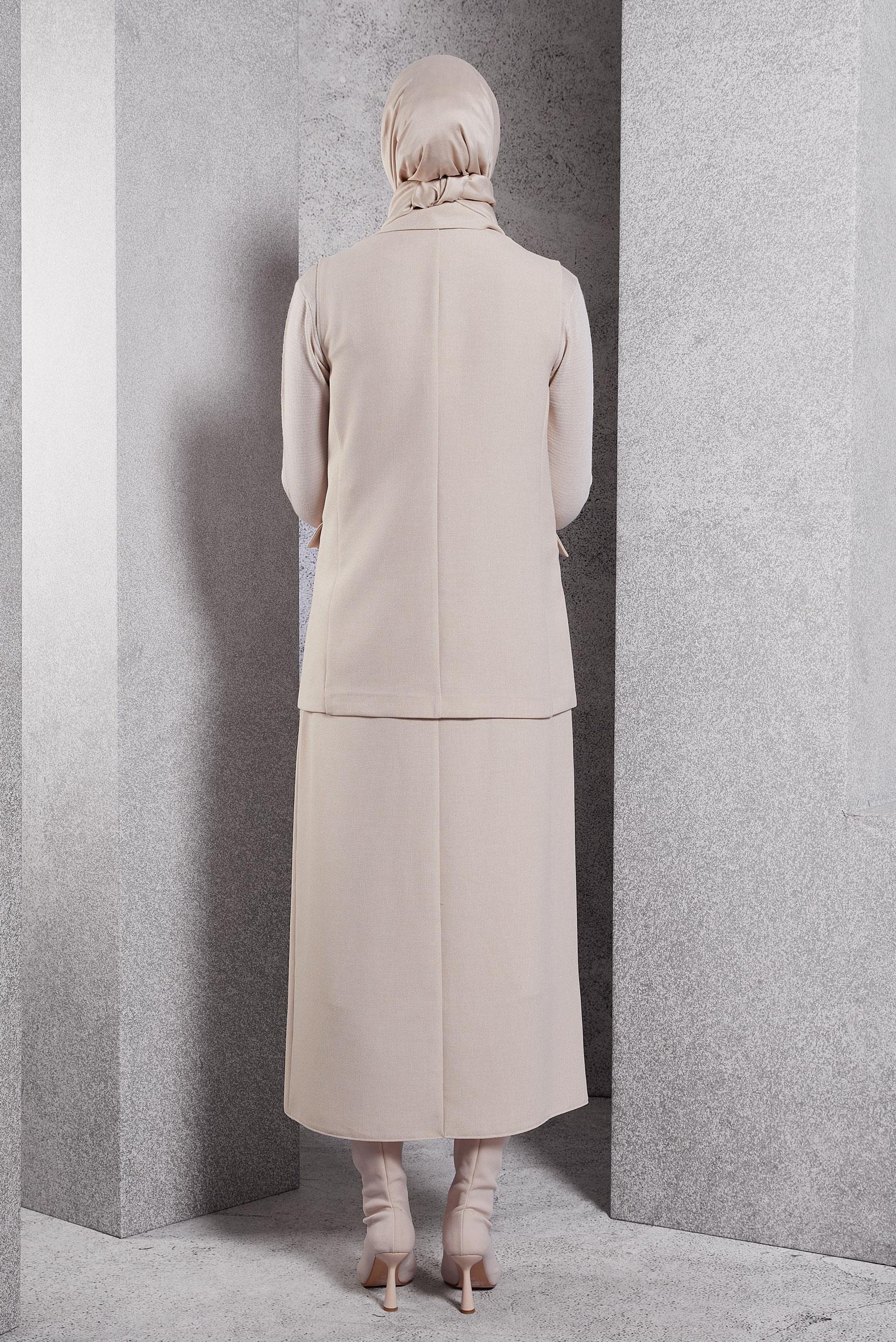 Vêtements hijab BEIGE COSTUME JUPE AVEC GILET 45050
