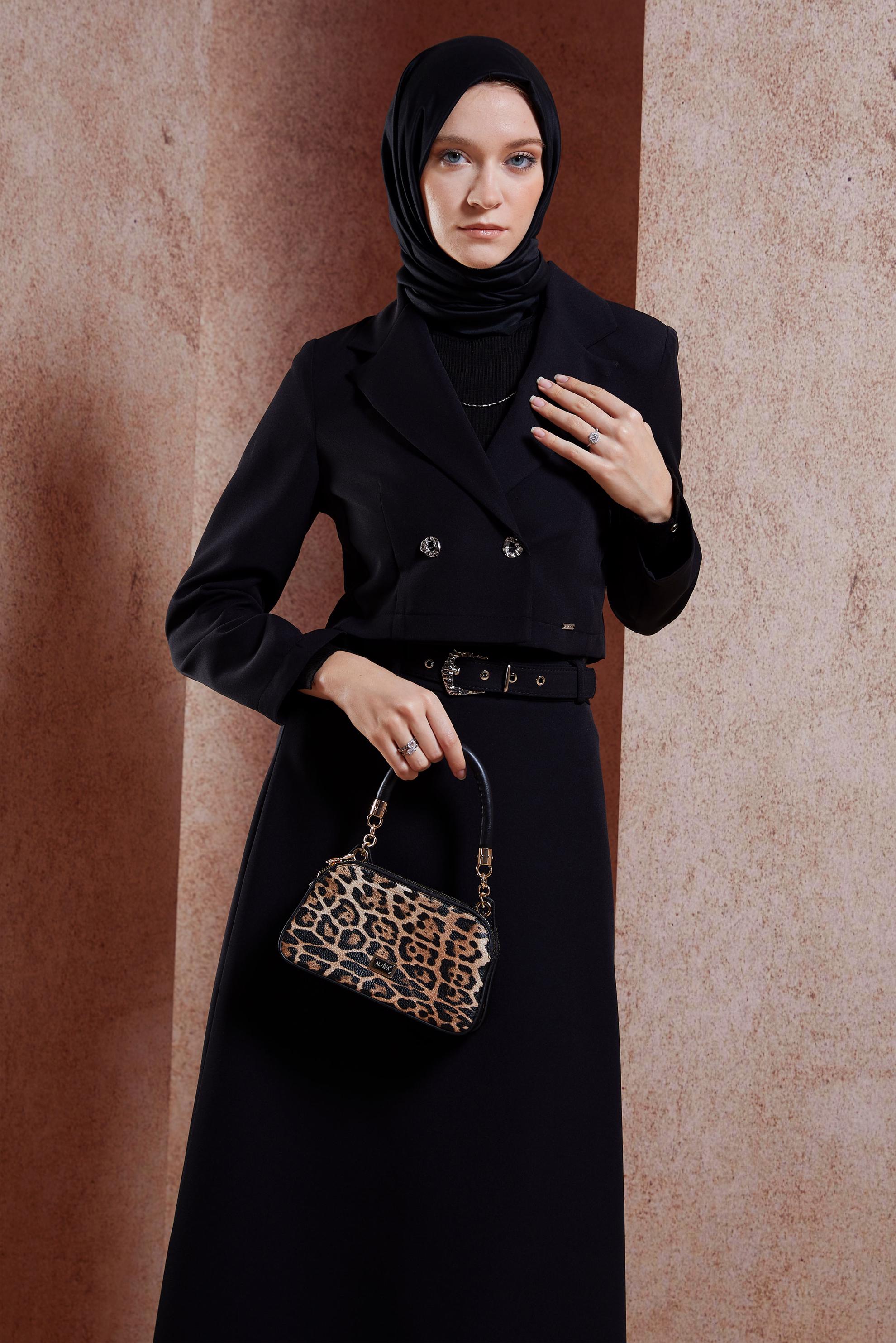 Vêtements hijab NOIR COSTUME À JUPE CEINTURÉE 45070