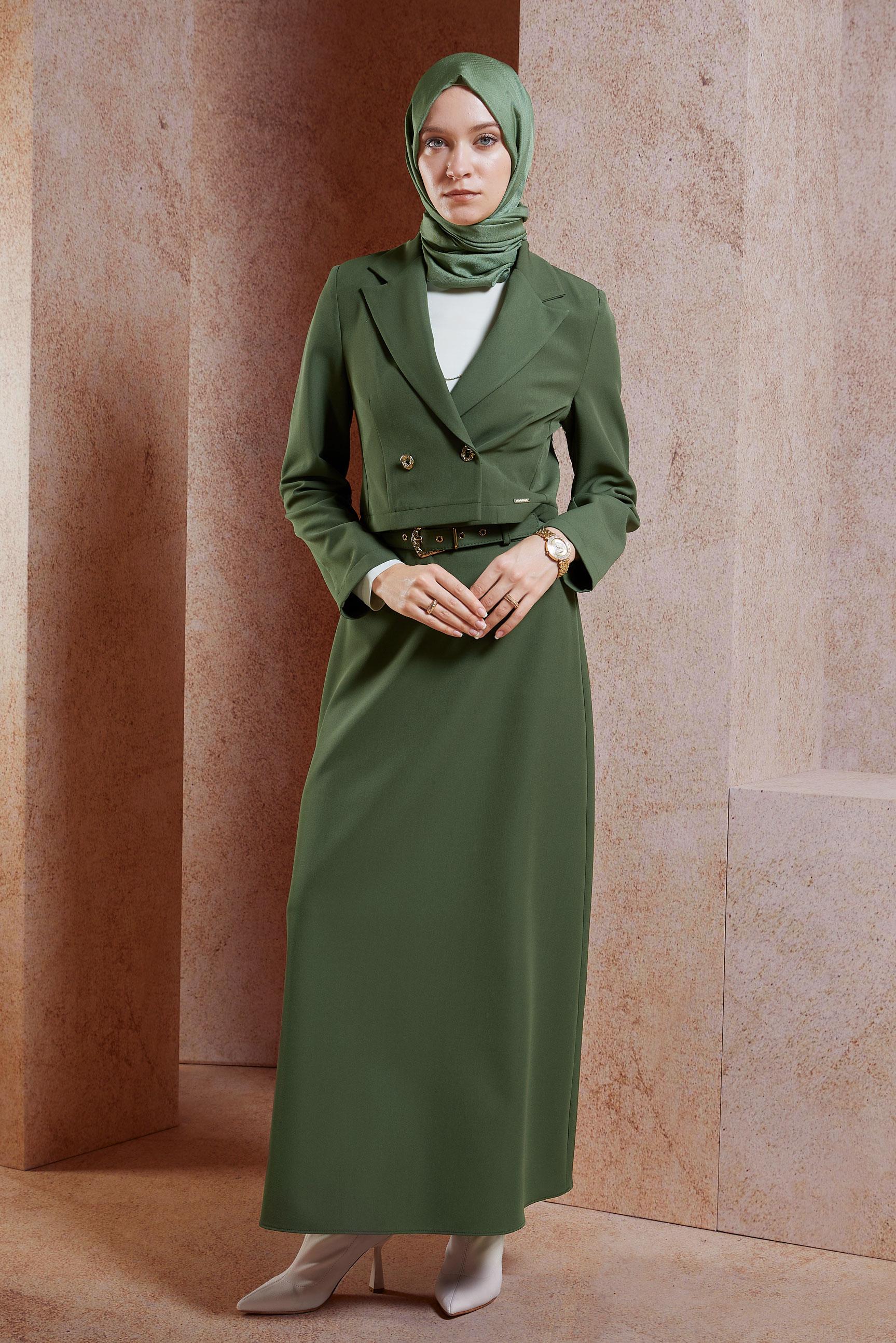 Vêtements hijab KAKI COSTUME À JUPE CEINTURÉE 45070