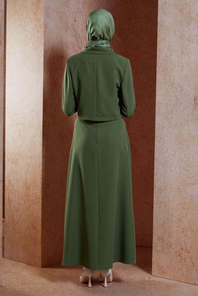 Vêtements hijab KAKI COSTUME À JUPE CEINTURÉE 45070 - ALVİNA