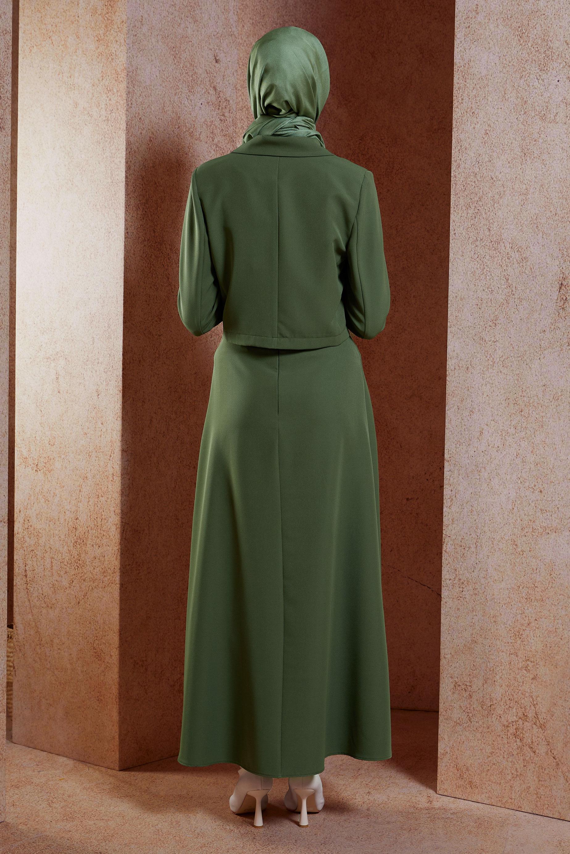 Vêtements hijab KAKI COSTUME À JUPE CEINTURÉE 45070