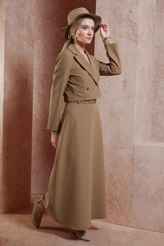 Vêtements hijab BEIGE COSTUME À JUPE CEINTURÉE 45070 - ALVİNA