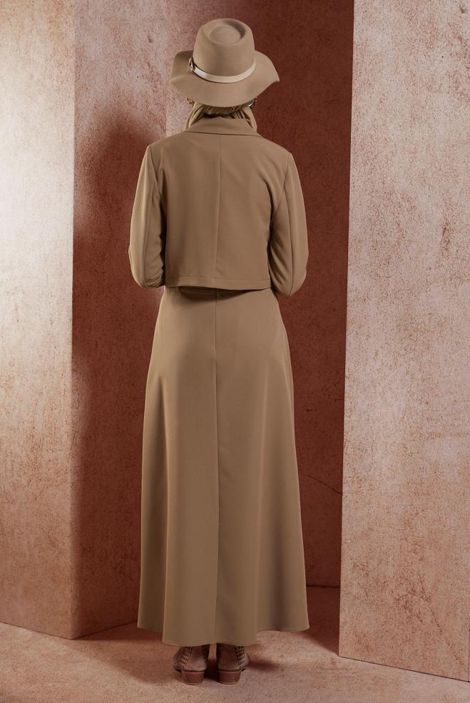 Vêtements hijab BEIGE COSTUME À JUPE CEINTURÉE 45070 - ALVİNA