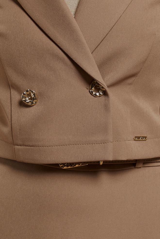 Vêtements hijab BEIGE COSTUME À JUPE CEINTURÉE 45070 - ALVİNA