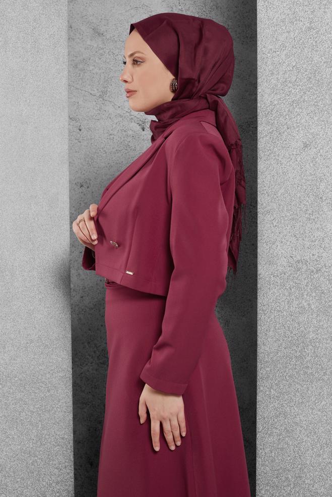 Vêtements hijab FUCHSIA COSTUME À JUPE CEINTURÉE 45070 - ALVİNA