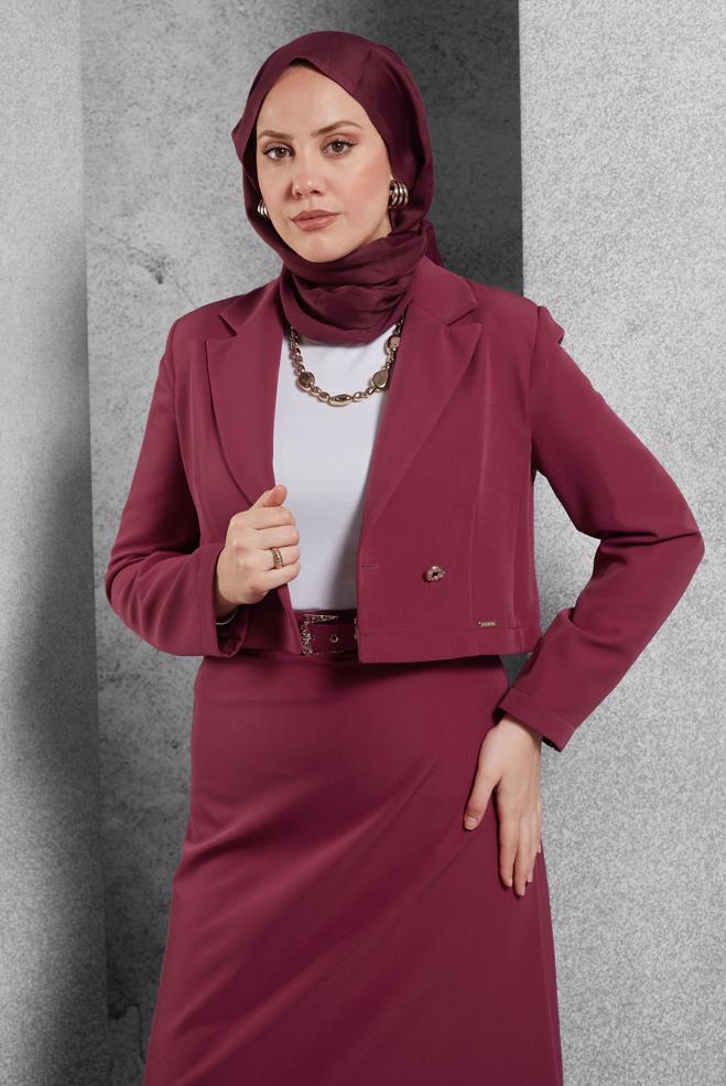 Vêtements hijab FUCHSIA COSTUME À JUPE CEINTURÉE 45070 - ALVİNA