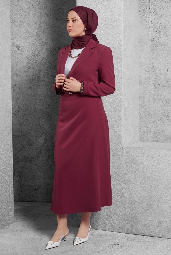 Vêtements hijab FUCHSIA COSTUME À JUPE CEINTURÉE 45070 - ALVİNA