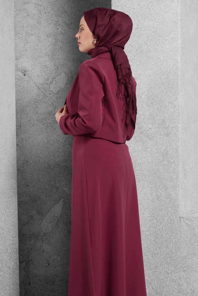 Vêtements hijab FUCHSIA COSTUME À JUPE CEINTURÉE 45070 - ALVİNA