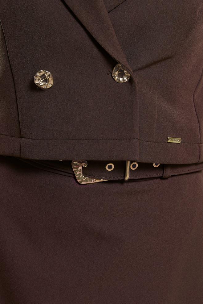 Vêtements hijab BRUN COSTUME À JUPE CEINTURÉE 45070 - ALVİNA