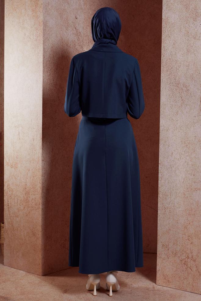 Vêtements hijab BLEU MARINE COSTUME À JUPE CEINTURÉE 45070 - ALVİNA